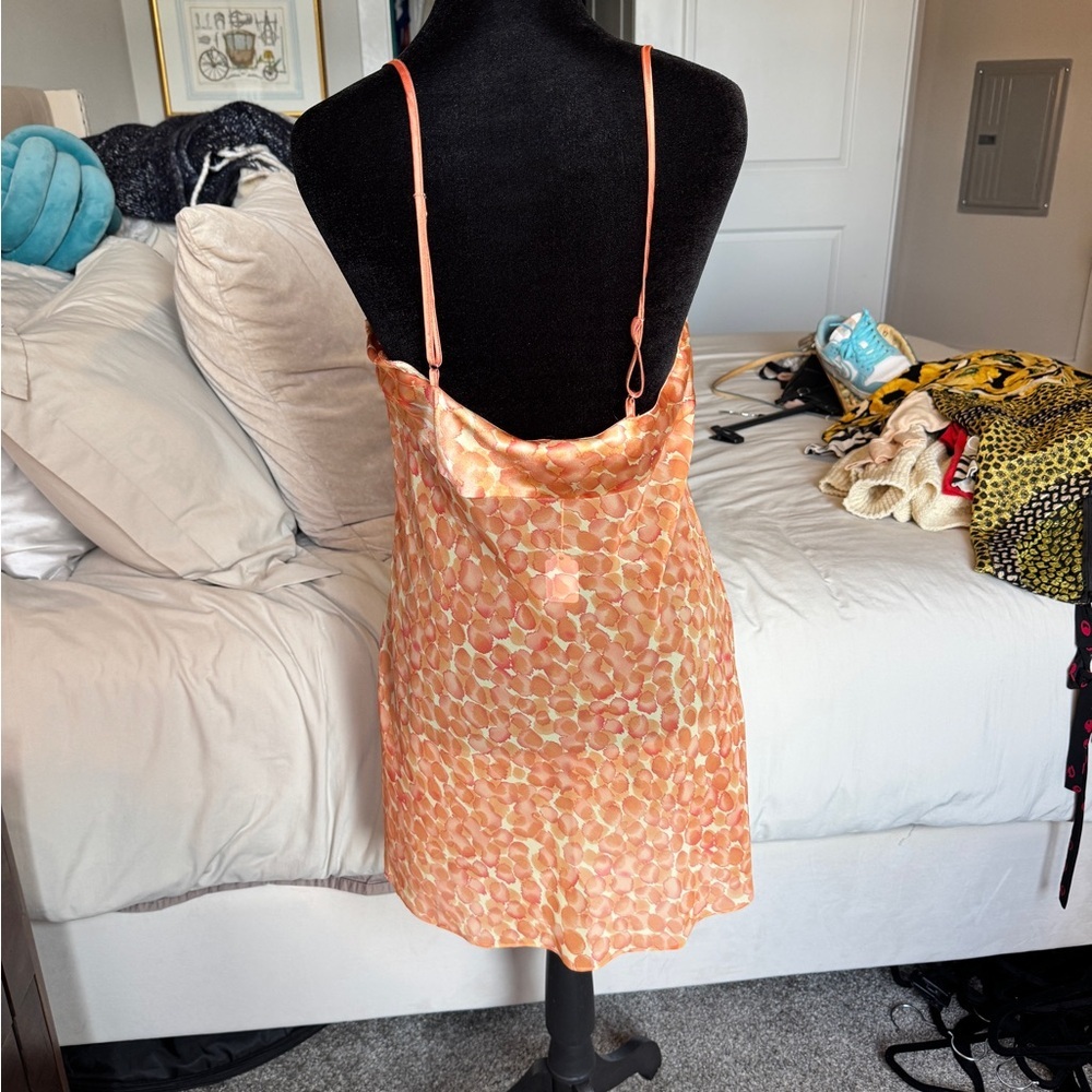 Vintage Y2K Elegant Orange Patterned Mini Slip Dress - Picture 11 of 11